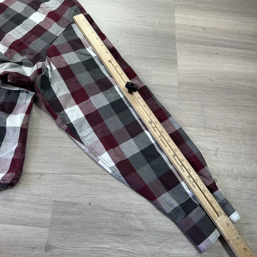 Bullock & Jones Shirt Mens 2XL Red‎ Gray Plaid Long Sleeve Button Up Casual